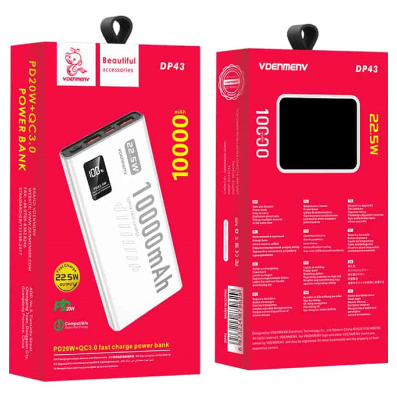 Power Bank VDENMENV DP43 (10000 mAh 22.5W) (PD + QC 3.0) (25 шт)