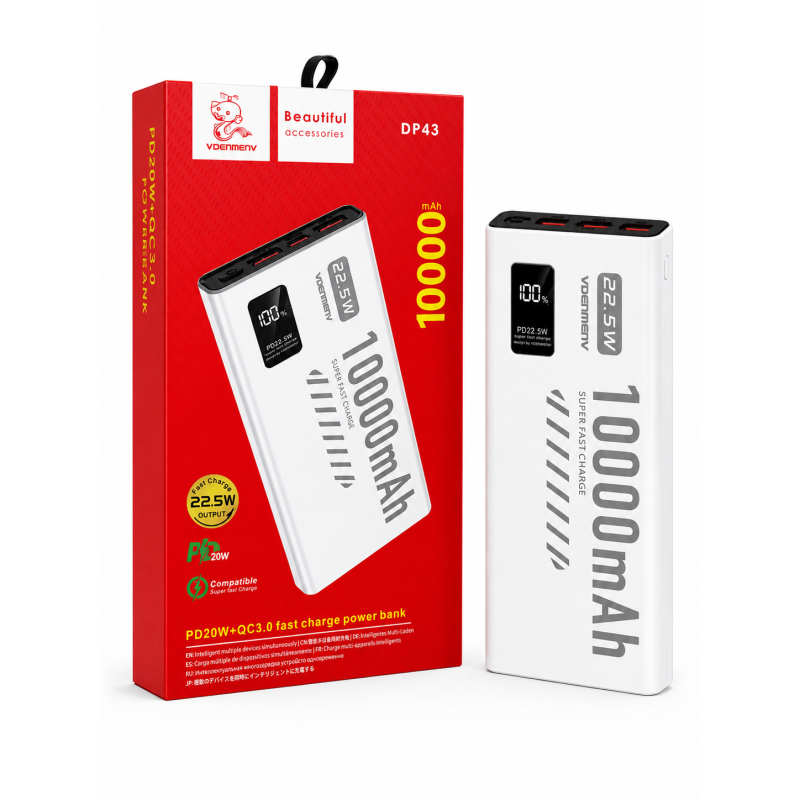 Power Bank VDENMENV DP43 (10000 mAh 22.5W) (PD + QC 3.0) (25 шт)