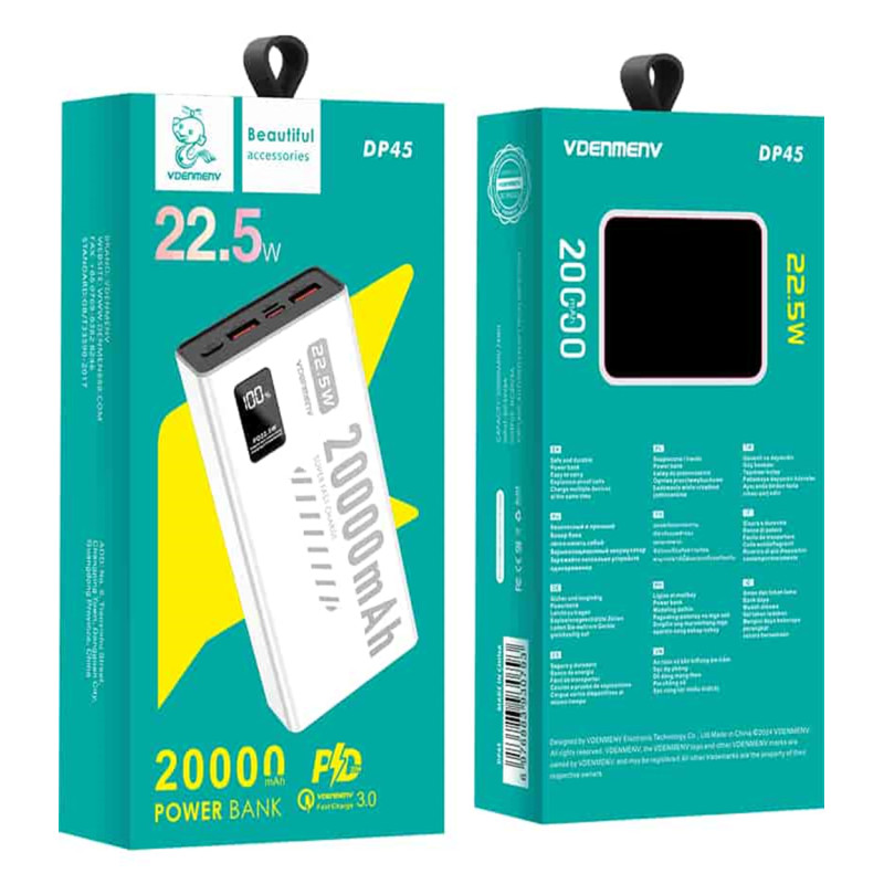 Power Bank VDENMENV DP45 (20000 mAh 22.5W) (PD + QC 3.0) (24 шт)