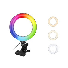 Кольцевая светодиодная RGB Led Лампа 20 см LJJ20 с зажимом для телефона и прищепкой