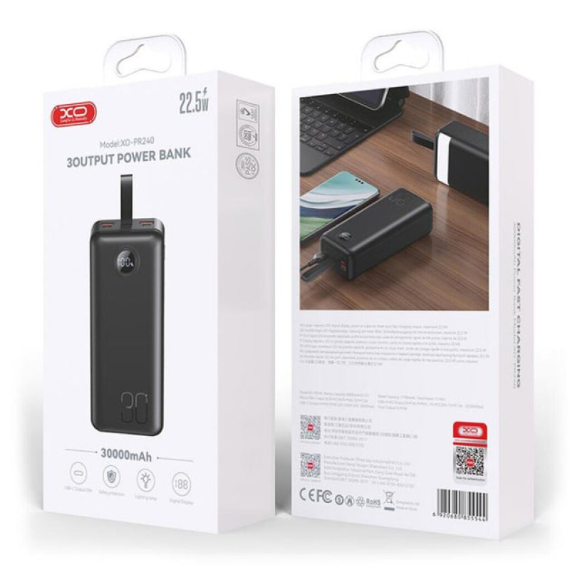 Powerbank XO PR240 USB-C 20W/USB-A 22.5W 30000mAh