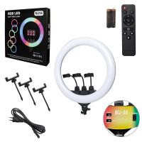 Кільцева світлодіодна RGB Led Лампа 56 см MJ56 з потрійним затискачем для телефону та пультом