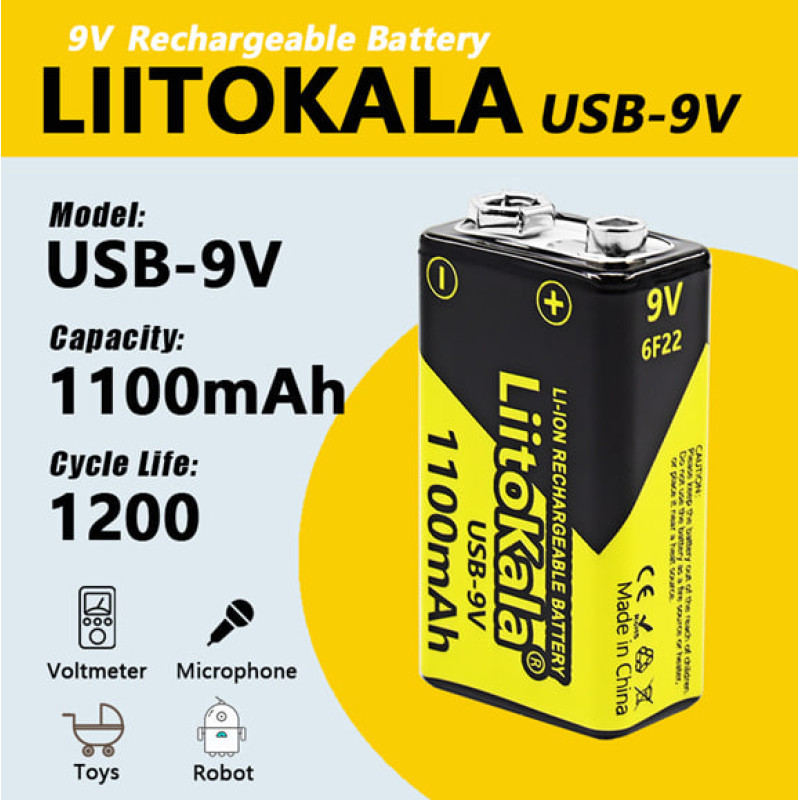 Аккумулятор LiitoKala USB-9V 1100mah