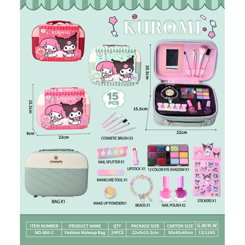Дитячий набір косметики в косметичці 660-2 Kuromi (24 шт в ящику 3 кольори, мікс)