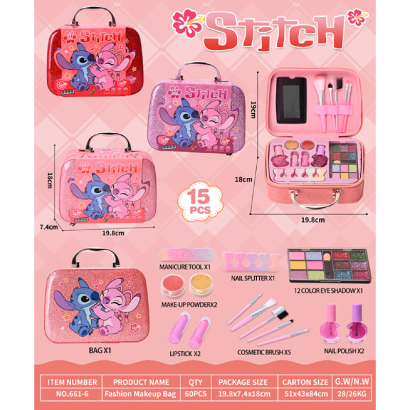Дитячий набір косметики в косметичці 661-6 STITCH (60 шт в ящику 3 кольори, мікс)