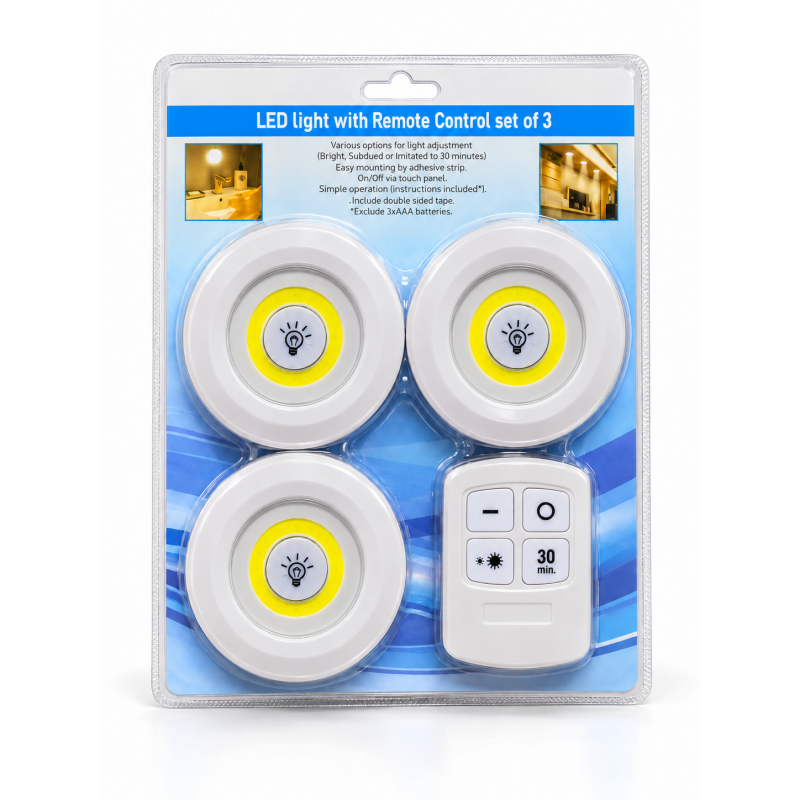 Комплект LED світильників з пультом та таймером LED light with Remote Control Set (3 світильники) (8