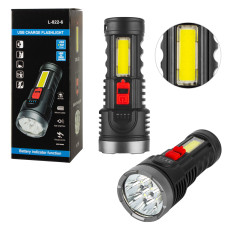 Фонарь ручной L-822-6 LED с зарядкой от USB + боковым светом COB
