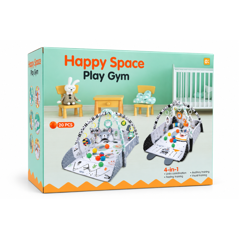 Дитячий розвивальний килимок Happy Space Play Gym 4 в 1 з підвісними іграшками  351-1A-1B (8 шт)