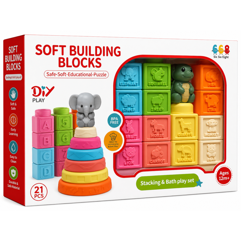 Конструктор - пірамідка Soft Building Blocks, 21 деталь  688-2D (72 шт)